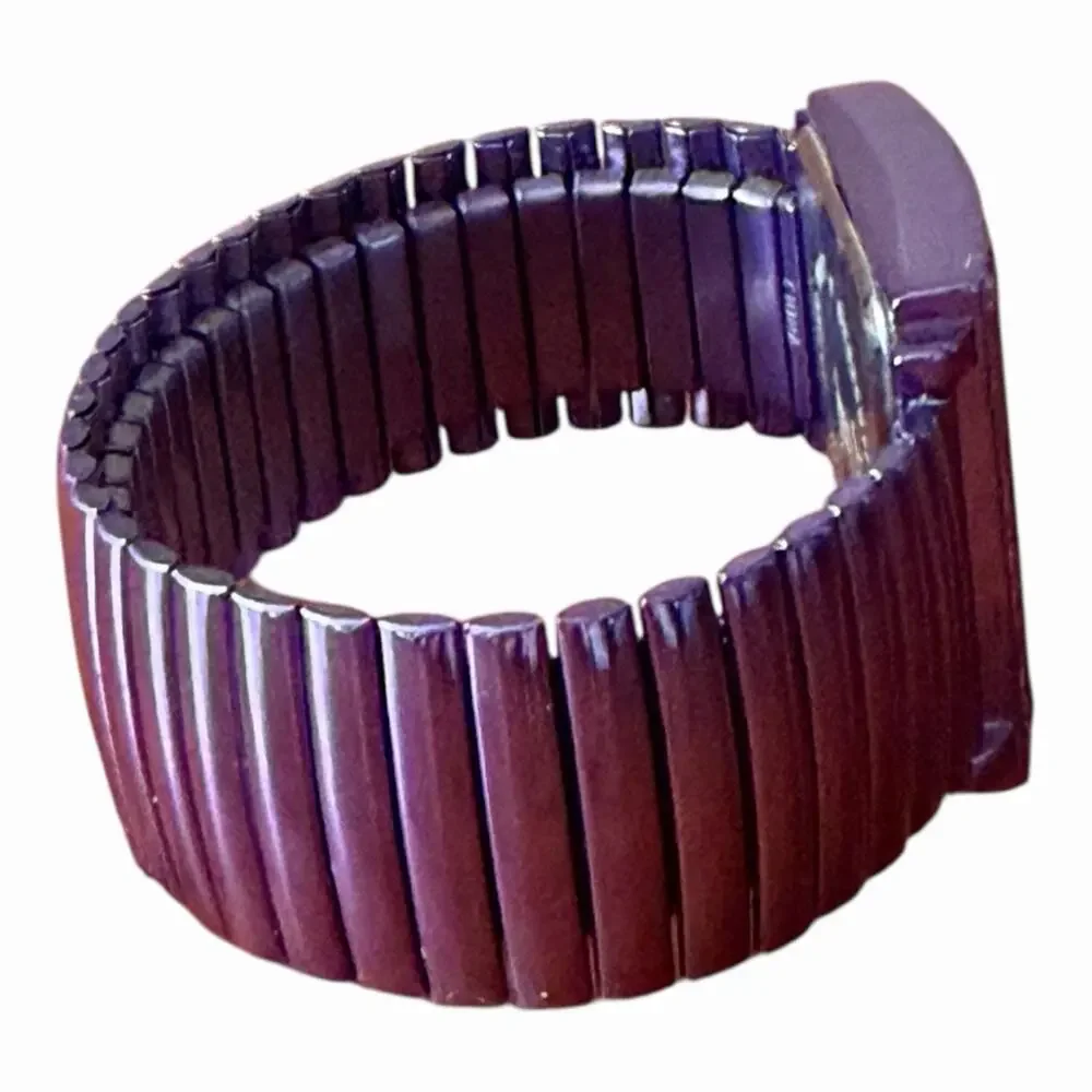 Avon Metallic Purple Stretch Band Rhinestone Bracelet Watch Rectangular Quartz